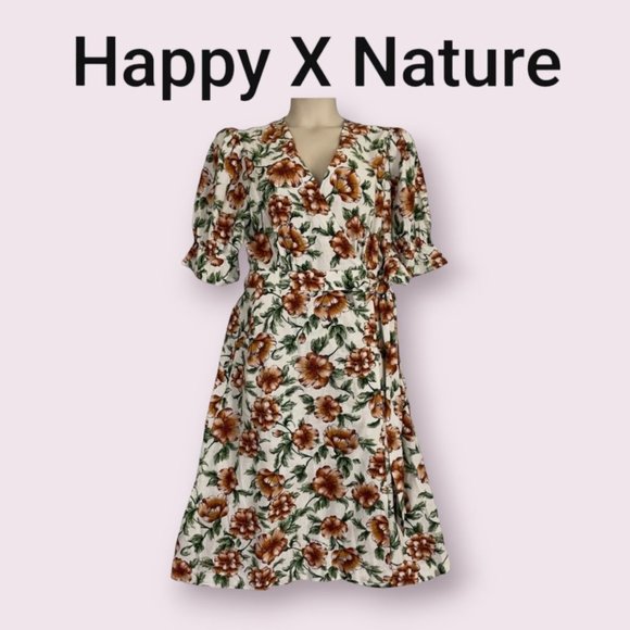 NEW! Happy x Nature Kate Hudson Floral Wrap Dress, Size Medium 55% Linen in XXL - Picture 1 of 5